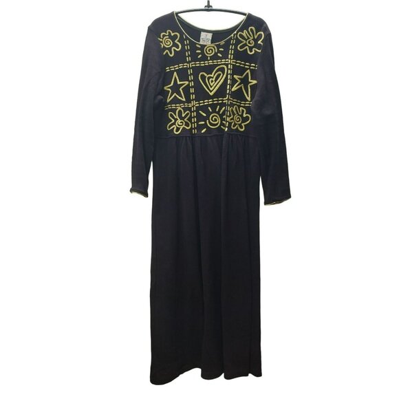 Vtg KWBL Los Angeles Jumper Dress, Black & Gold, Long Sleeve, Women's Large - Picture 1 of 8